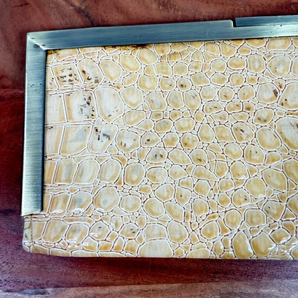 Jessica McClintock Yellow Croc Embossed Clutch Evening Bag w Brass Frame & Chain